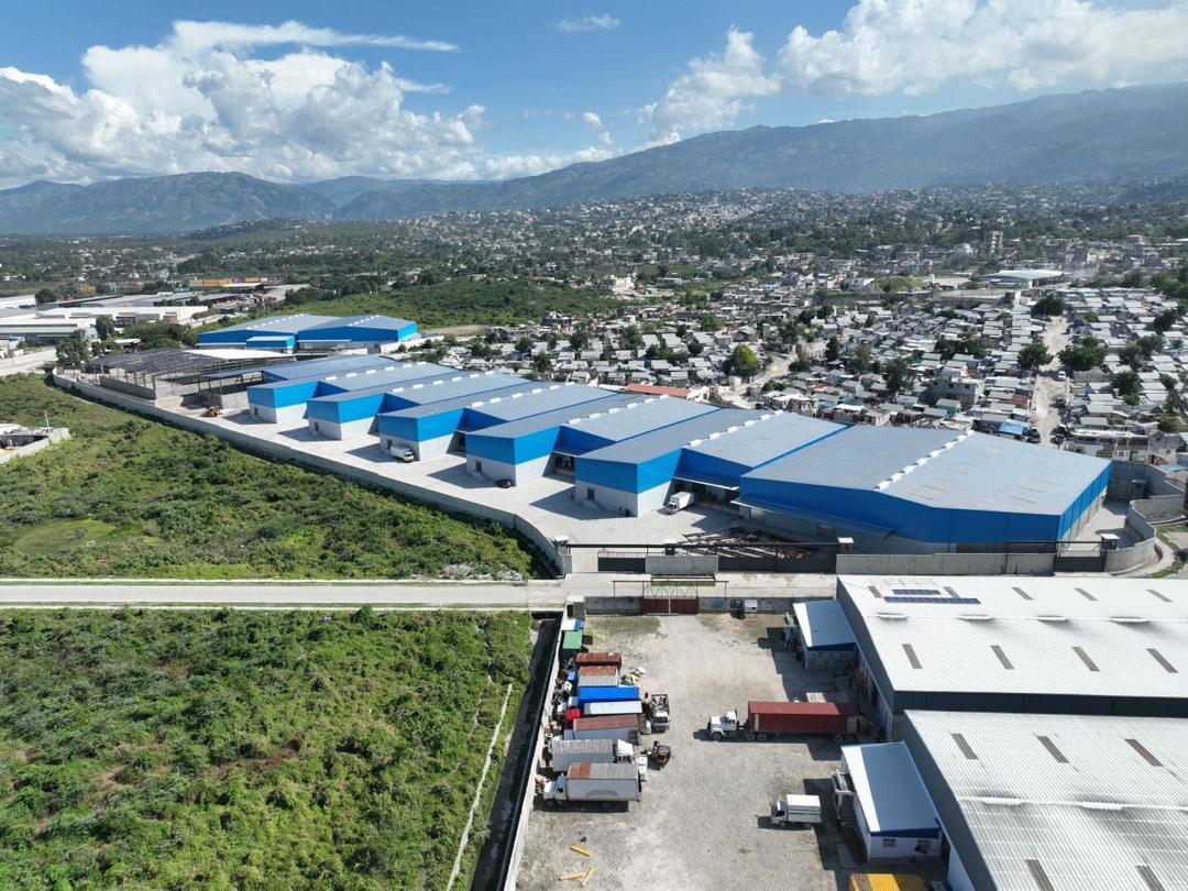 Steel warehouse aerial view